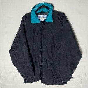Vintage Powder Ridge Black Jacket W Teal Fleece Collar & Drawstring Waist L